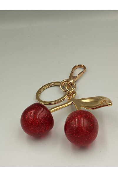 Zeyora سلسلة مفاتيح ذهبية على شكل حقيبة كرز لامعة من كروم