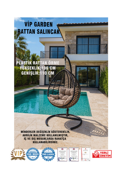 Vip Home Concept Vip Garden Bambu Rattan Salıncak Armut Salıncak Minderli