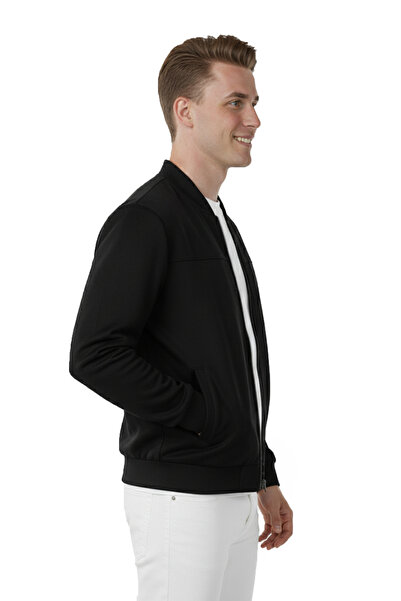 DeepSEA Pánská černá semišová bunda Slim Fit z lycry na zip – sezónní tenký prémiový kabát 2504334