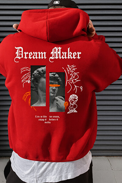 CLASSY.MODA 3 Thread K Hooded Kangaroo Pocket Men's Sweatshirt Back Print Sculpture Dream Maker Design