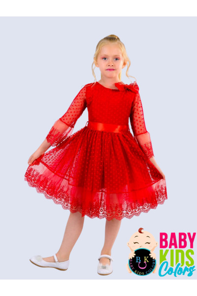 baby kids colors Lace Girls' Dress with Wide Lace at the Hem