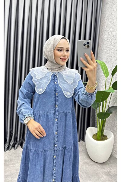 M O L İ T A MLT105 Dantel Detaylı Boydan düğmeli Kot elbise