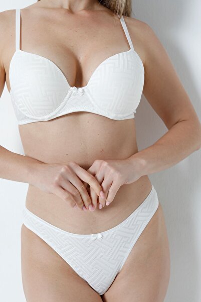 LİBELLA İÇ GİYİM Γυναικείο Σετ εσωρούχων 2 τεμαχίων με λευκό μοτίβο με υφή Push-Up σουτιέν και εσώρουχα