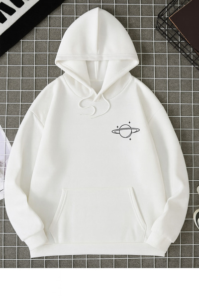 CLASSY.MODA “3 Thread K Hooded Kangaroo Pocket Planet B Printed Comfortable Unisex Sweatshirt”