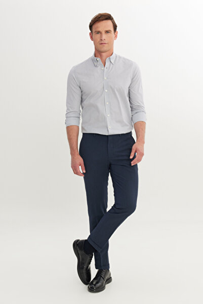 ALTINYILDIZ CLASSICS Men's Navy Blue Slim Fit Narrow Cut Elastic Waist Side Pocket Classic Trousers