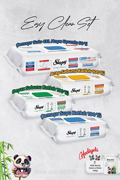 Sleepy Arap Sabun, Çamaşır Suyu, Beyaz Sabun ve 4 XL 50'li Çamaşır Suyu Mop Y...