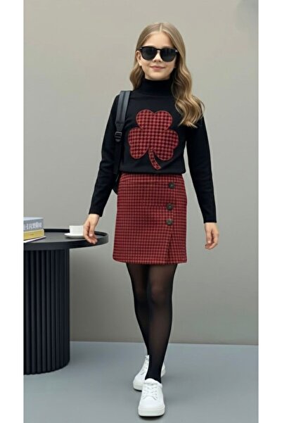 KOKOŞ BEBEK Clover Patterned Girl's Skirt Suit - Age 2/10 - 31572