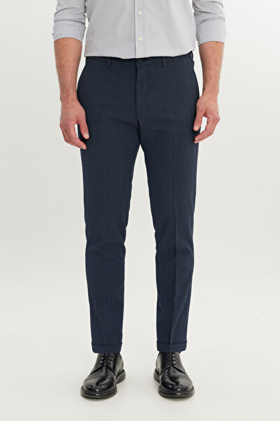 ALTINYILDIZ CLASSICS Men's Navy Blue Slim Fit Narrow Cut Elastic Waist Side Pocket Classic Trousers