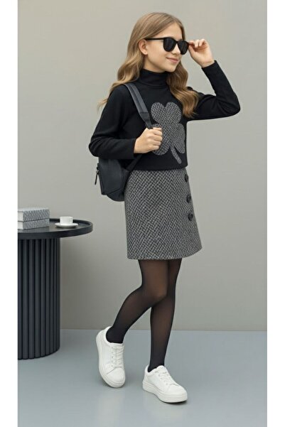 KOKOŞ BEBEK Clover Detailed Girls' Skirt Set - Age 2/10 - 31576