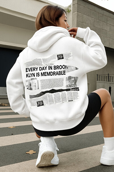 CLASSY.MODA Φούτερ με με κουκούλα τσέπες καγκουρό, εφέ εφημερίδας και κείμενο New York στο πίσω μέρος, με με τύπωμα νήματα, μοντέρνο στυλ