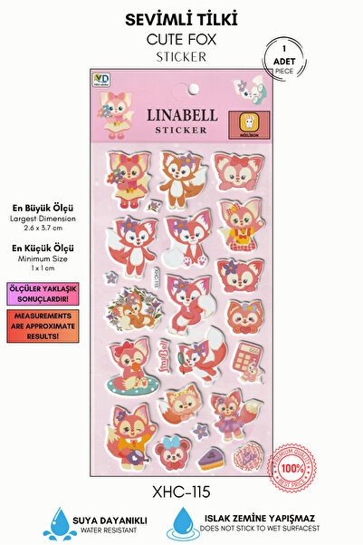 Mielibon Pastel Tilki Karakter Sticker Seti – Kabartmalı Premium Tasarım