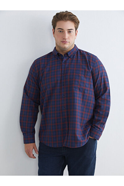LC Waikiki I Big Size Standard Fit Long Sleeve Checked Embroidered Men's Shir...