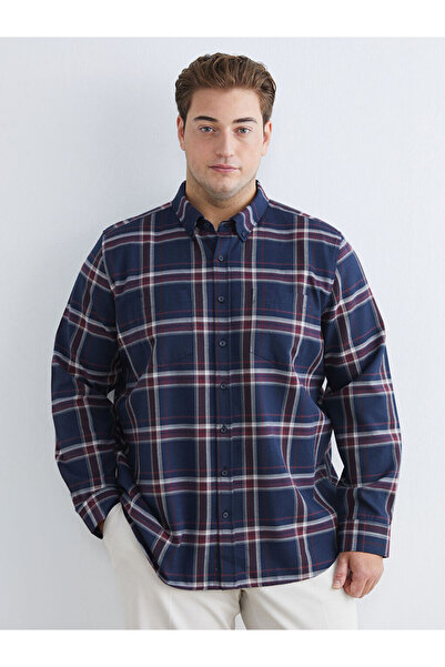 LC Waikiki Ανδρικό πουκάμισο με μακρυμάνικο καρό σχέδιο σε μπορντό χρώμα