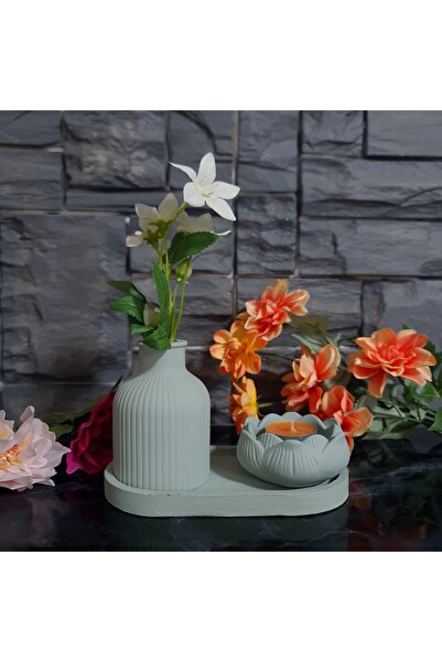 ERGİNCİ HOME Dekoratif Mini Bohem Vazo Ve Lotus Mumluk STANDLI 3 LÜ SET( Bany...