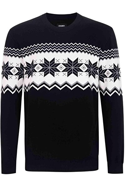 Krumad Krumba Men's Knit Cotton Sweater - Round Neck Long Sleeve Pullover Black XL