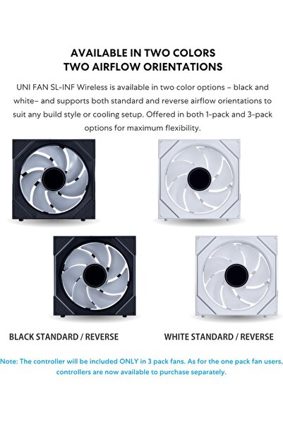 Lian Li UNI SL Infinity Wireless 120mm Fan - Triple Reverse Blade, ARGB, Controller