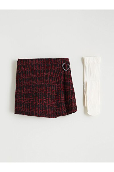 LC Waikiki Lcw Kids Plaid Patterned Girls' Shorts Skirt and Pantyhose