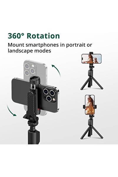 Generic Mobile Tripod Mount - Universal Smartphone Adapter with 2 Cold Shoes, 1/4" Screw, 360° Rotation & 1