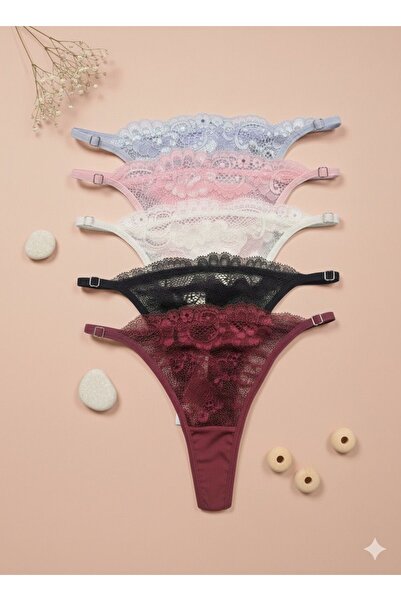 Oprah Kadın Dantelli Ayarlanabilir Askılı Tanga Külot 5’li Paket