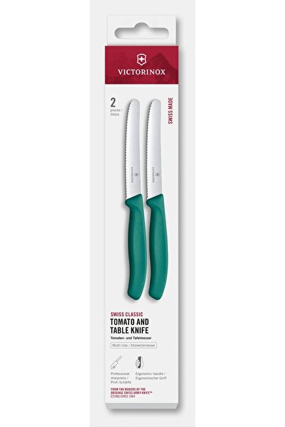 Victorinox Set of 2 Tomato and Table Knives 6.7834.2C1, Serrated Blade 11 cm, Kale Green
