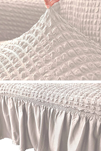 ARTUÇ Bürümcük (3-2-1) Sofa Slipcover Set with Skirt (White Rank)