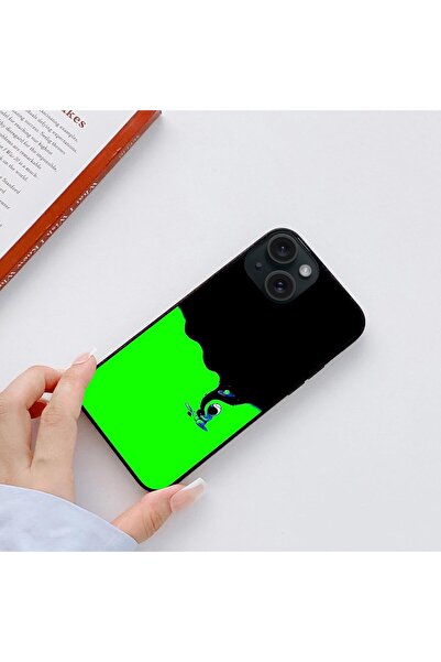 Generic Jim Orton Abstract Print Protective Case with Flexible Black Sides for Apple iPhone 15 - Green