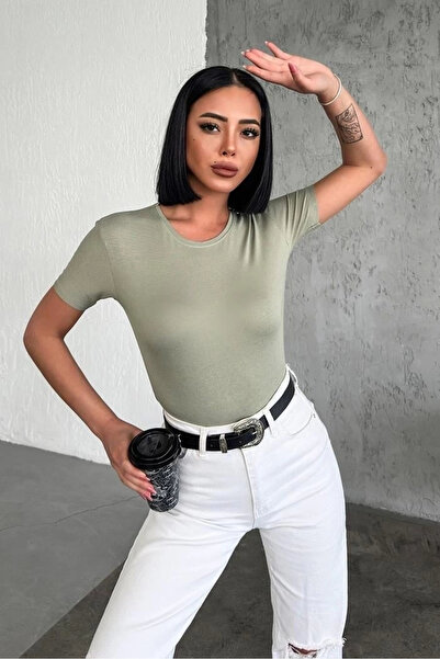DoQuN Comfortable and Stylish Short Sleeve Crew Neck Lycra Viscose Combed Cotton Body Khaki