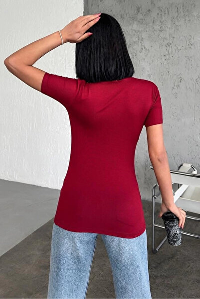 DoQuN Comfortable and Stylish Short Sleeve Crew Neck Lycra Viscose Combed Body Claret Red