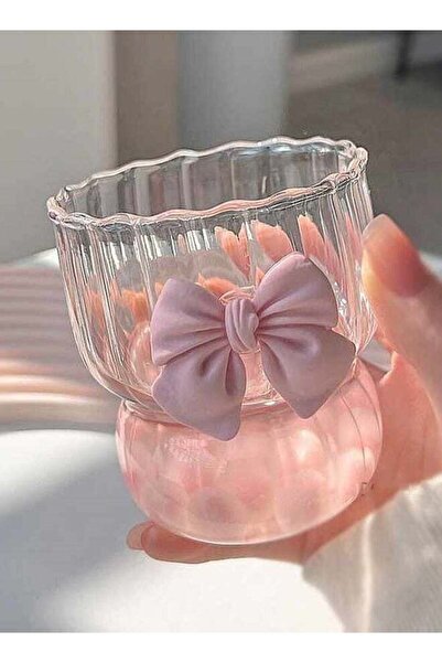 Generic Pink Bow Heat-Resistant High-Borosilicate Glass Coffee Cup