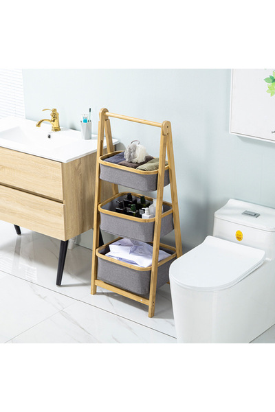 Ch 3-Tier Storage Basket with Wooden Frame – Stylish Organization for Your Bathroom and Everyday Space