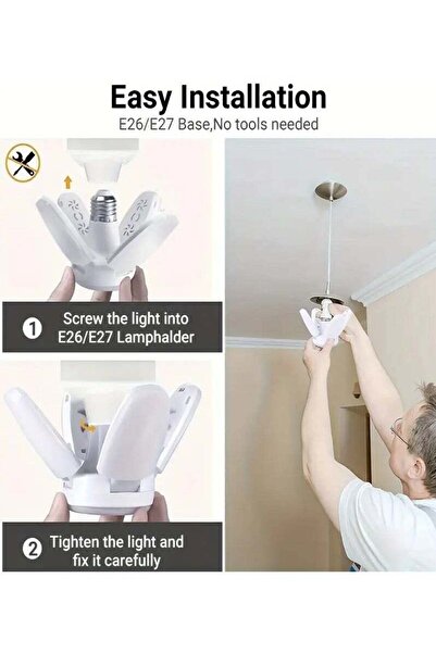 Generic Foldable LED Ceiling Light with Fan Blade Design - 14W, E27 Base