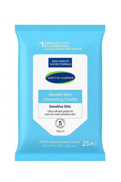 AMYTIS GARDEN Gentle Skin Cleansing Cloths – 25 Pre-Moistened Wipes for Sensi...