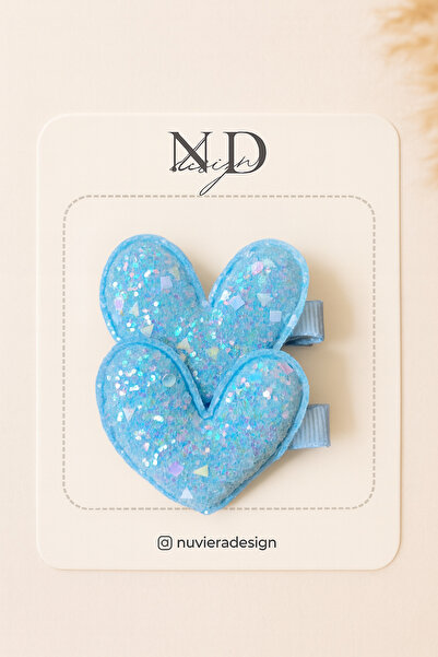 Nuviera Design Mavi Parıltılı Kalp Klips Toka - 2'li Set