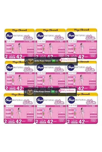 Sleepy Natural Slim Extra İnce Uzun Hijyenik Ped 42x9= 378 Adet