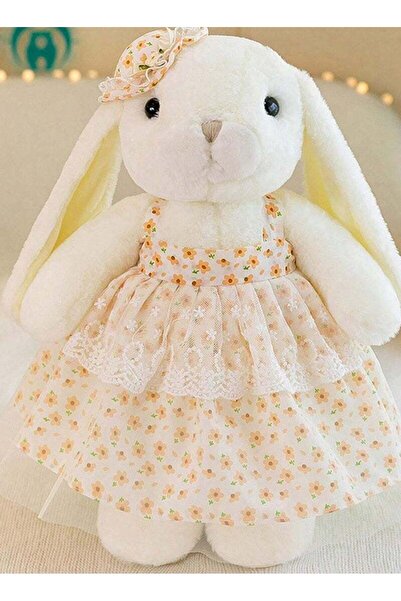 Generic White Plush Bunny Doll with Floral Dress and Headpiece
