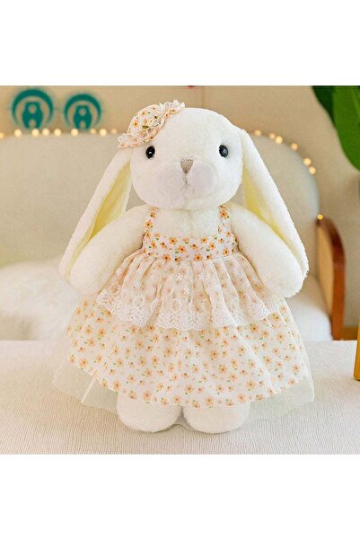 Generic White Plush Bunny Doll with Floral Dress and Headpiece