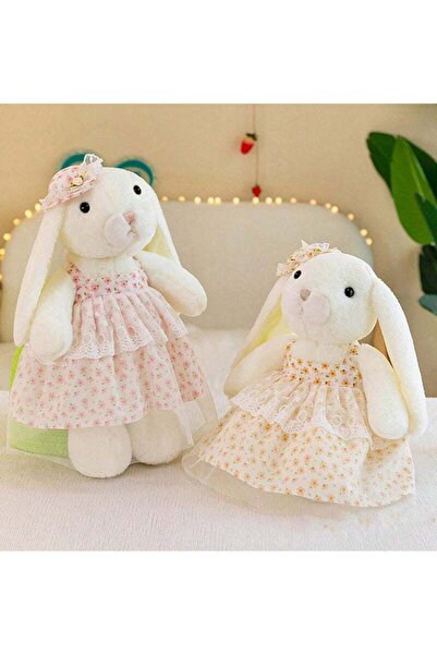 Generic White Plush Bunny Doll with Floral Dress and Headpiece