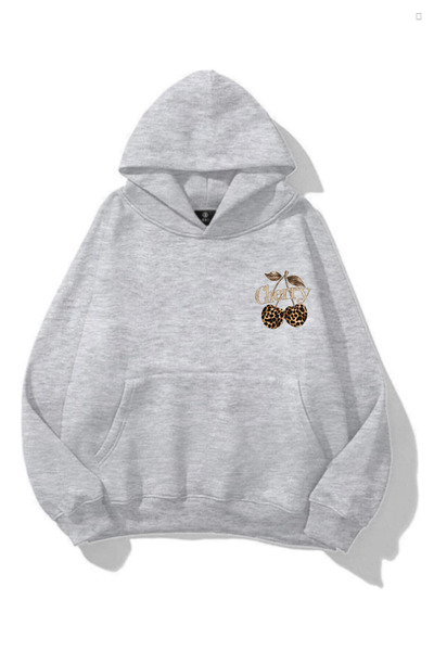 INFLUYENTE Hanorac de iarnă pentru femei Minimal Leopard Cherry cu imprimeu c...