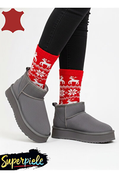 virboti Women's short fur-lined boots, genuine suede, waterproof, with thick sole