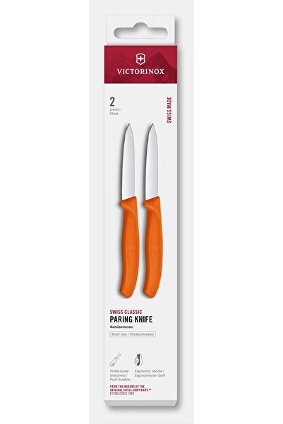 Victorinox Set of 2 Paring Knives 6.7609.2C1, Straight Blade 8 cm, Tangerine Orange