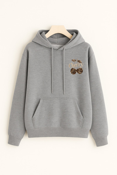 INFLUYENTE Hanorac de iarnă pentru femei Minimal Leopard Cherry cu imprimeu c...