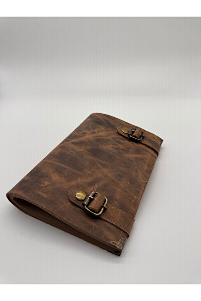 LAYDA دفتر ملاحظات عتيق من الجلد الطبيعي بنسبة 100% باللون البني