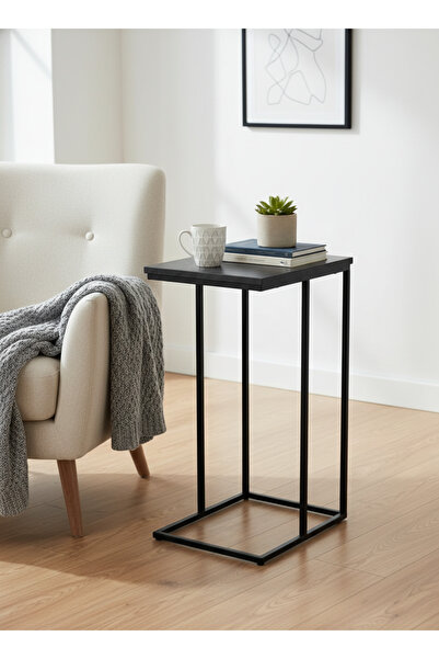 Living طاولة سطح خشبية مع حامل معدني أسود