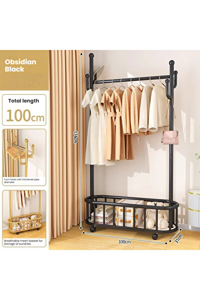 POWER علاقة ملابس مزدوجة القضبان، شماعات معدنية مع سلال تخزين، علاقة ملابس مت...