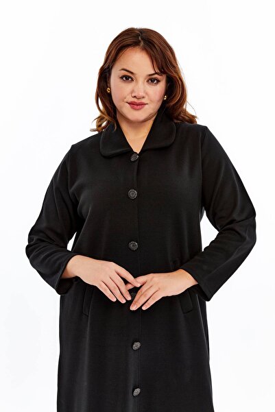 Laden Knitwear Plus Size Hijab Medium Thick Steel Knit Mother Black Long Cardigan Top Coat