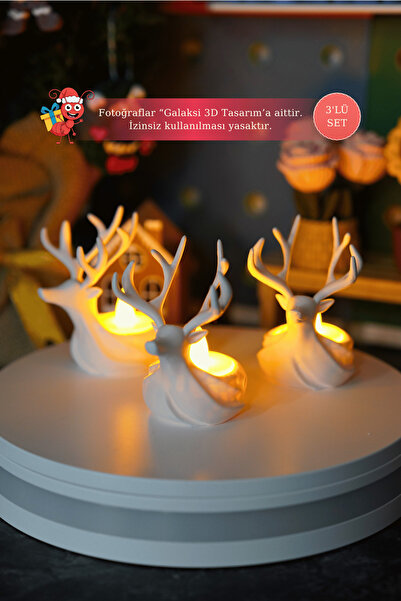 Galaksi 3D Yılbaşı Temalı LED Geyik Mumluk Seti - 3 Adet