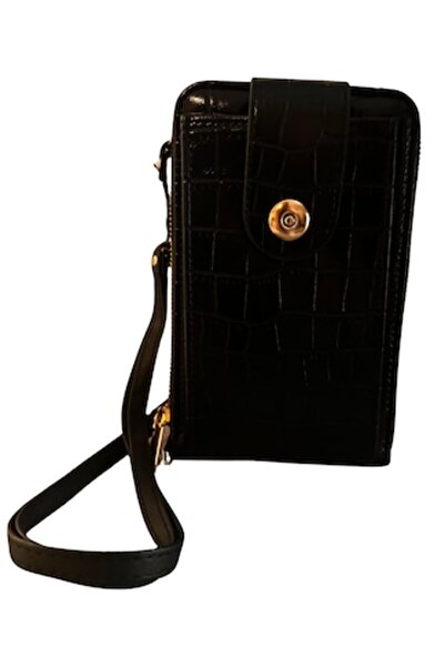 OEM Women's bag, -leather, phone compartment, black, compact size