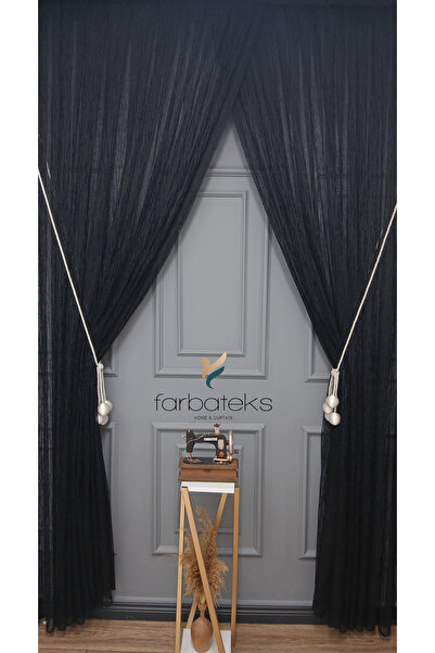 farbateks Black Broken Glass Broken Glass Right and Left with Ball Puffs Double-Breasted 3 Layers Pleated Tulle