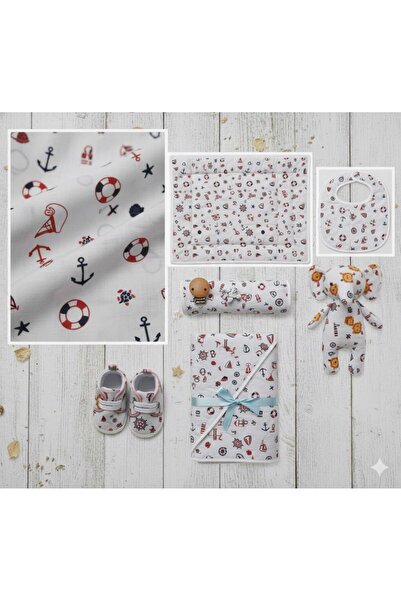 SerSev 100% Cotton Sailor Themed Anchor & Rudder Patterned Muslin Fabric 100*180 cm Metered Muslin Fabric