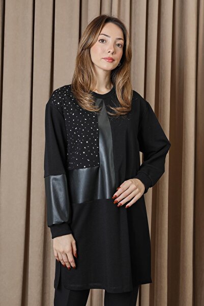 Puane DERİ DETAYLI TAŞLI TUNİK